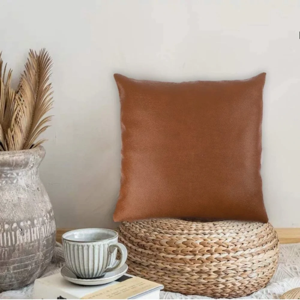 Luxury Home | Boho Rustic Farmhouse Faux Pebbled Leather Throw Pillow Covers